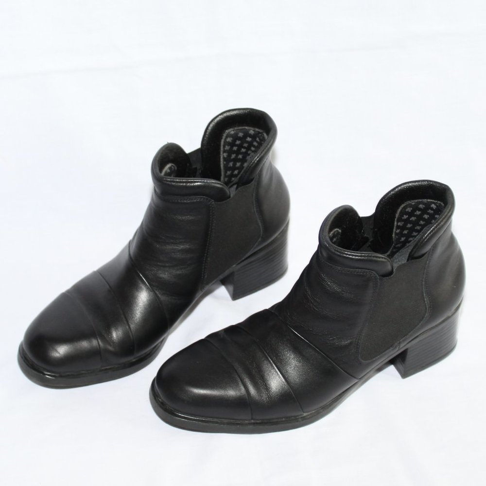 Rieker Chelsea Black Leather Block Heel Ankle Boots Booties Women's EU 40 US 8.5